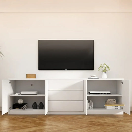 Modern Wooden TV Stand with Shelves and Cabinets