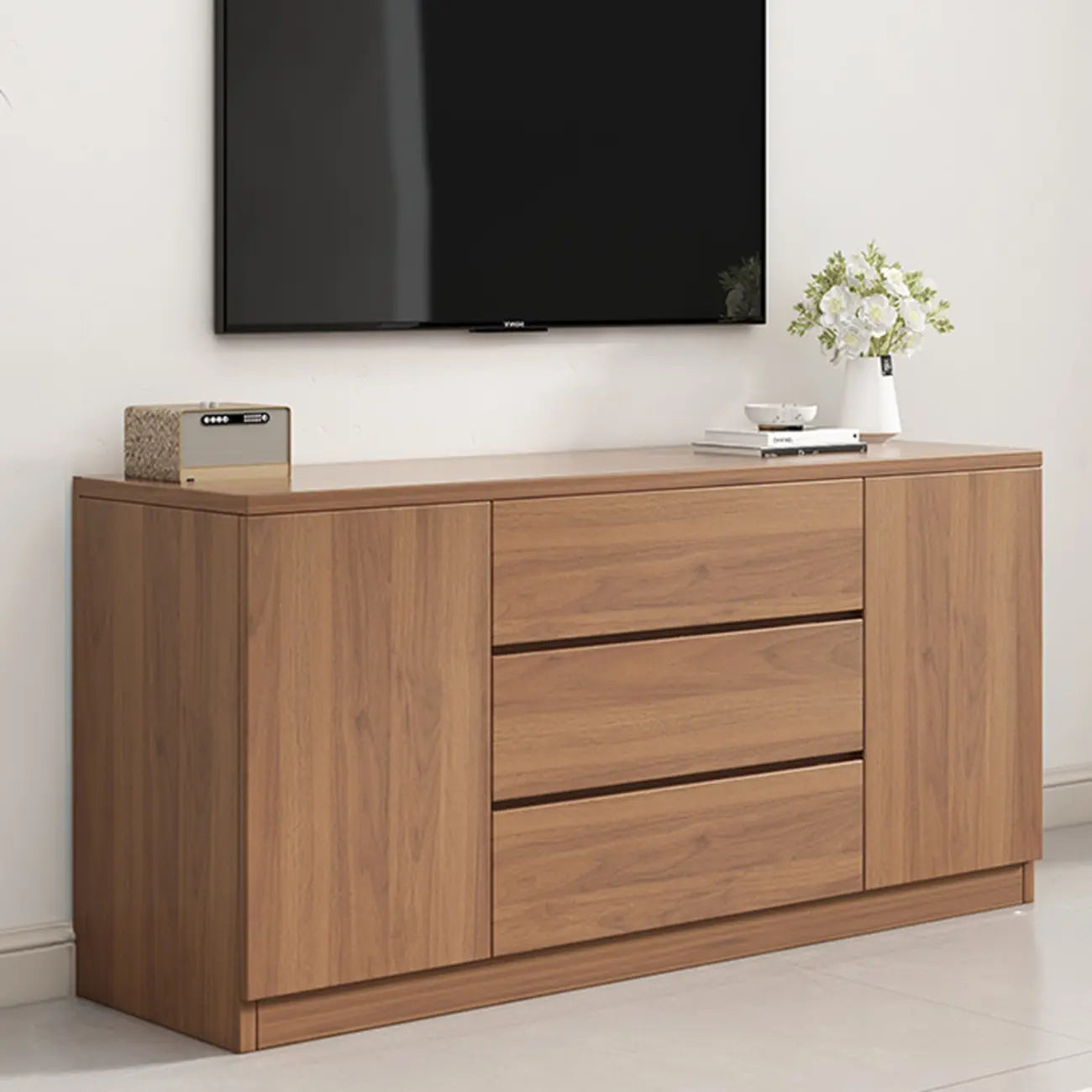 Modern Wooden TV Stand with Shelves and Cabinets