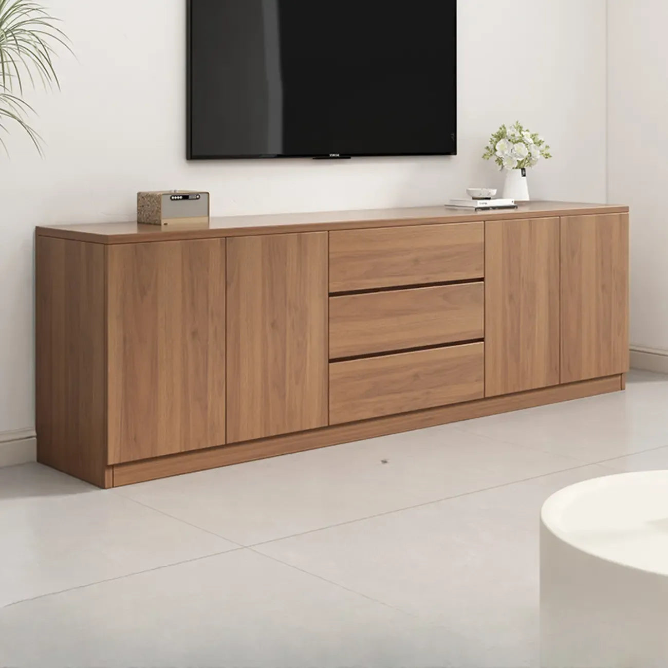 Modern Wooden TV Stand with Shelves and Cabinets