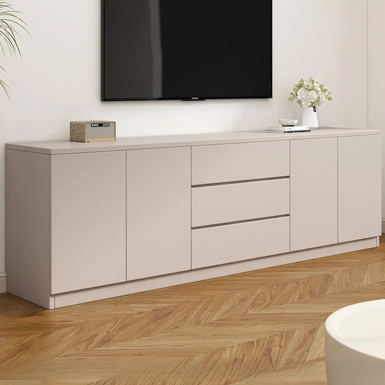 Modern Wooden TV Stand with Shelves and Cabinets