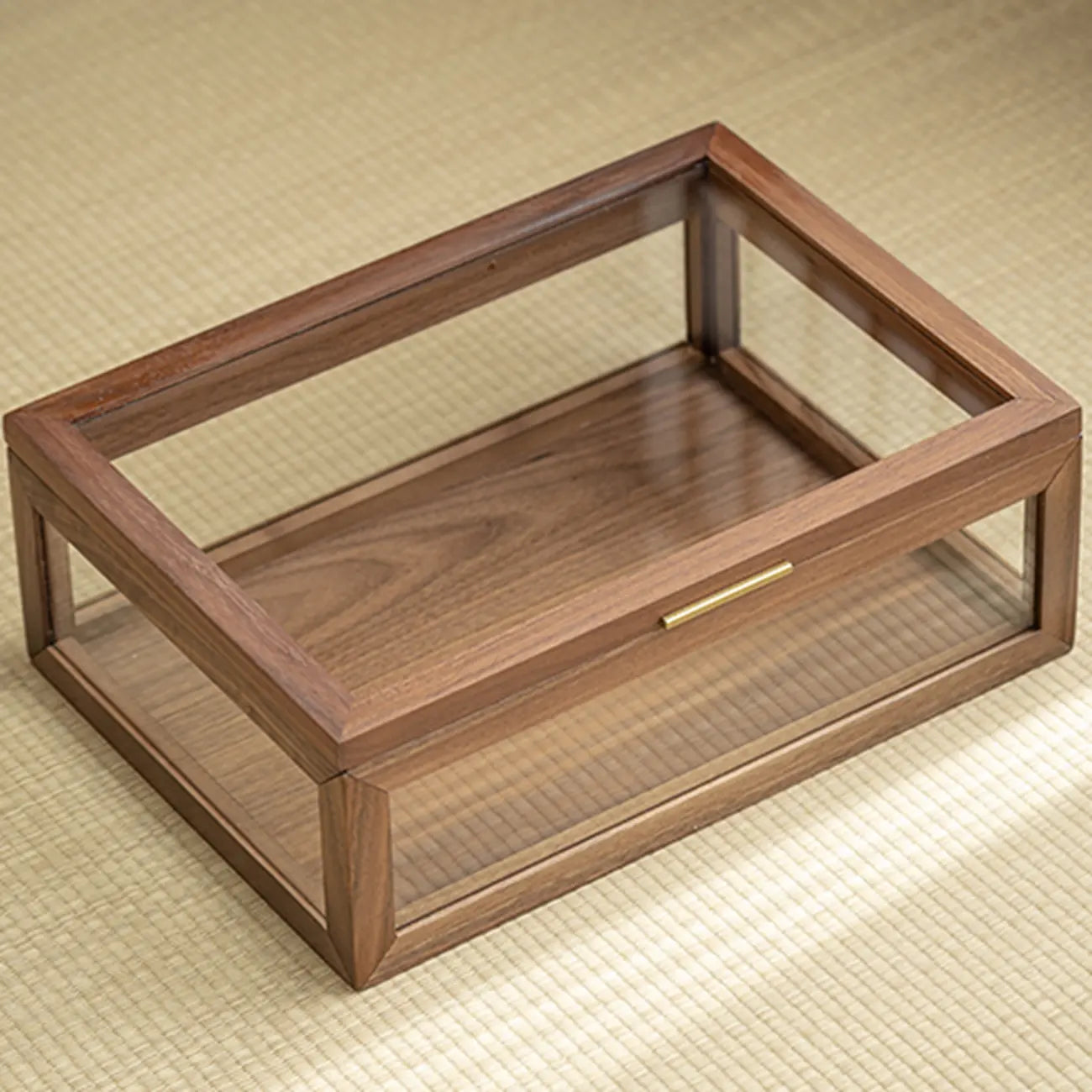 Wooden Tabletop Display Cabinet Glass Doors