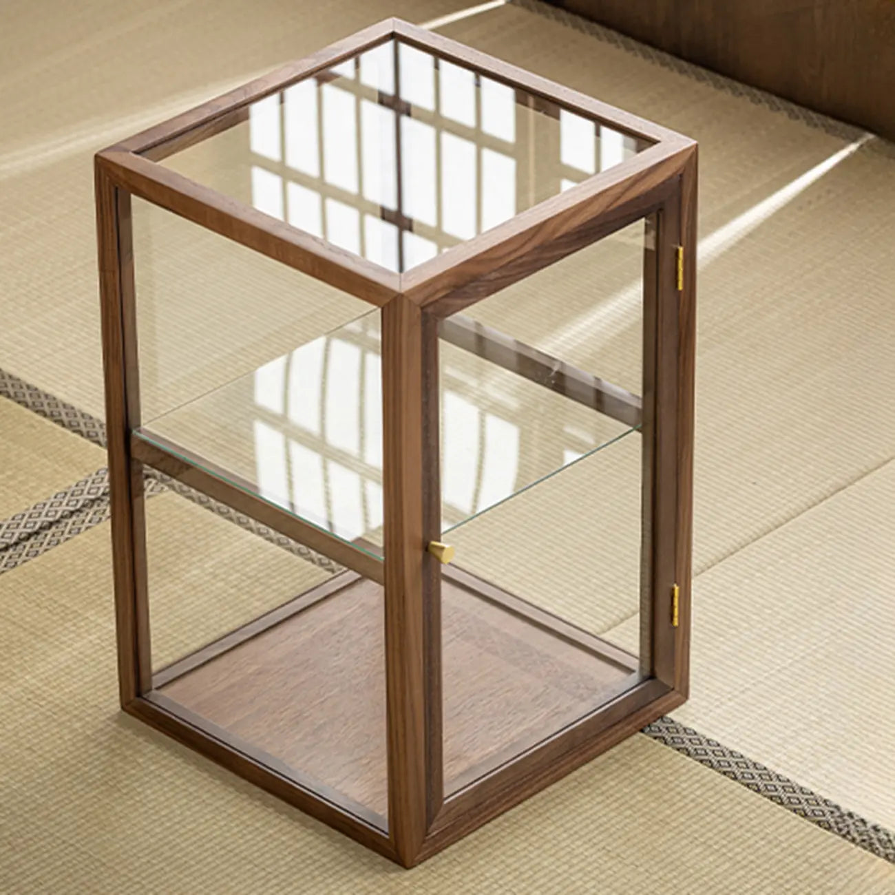 Wooden Tabletop Display Cabinet Glass Doors