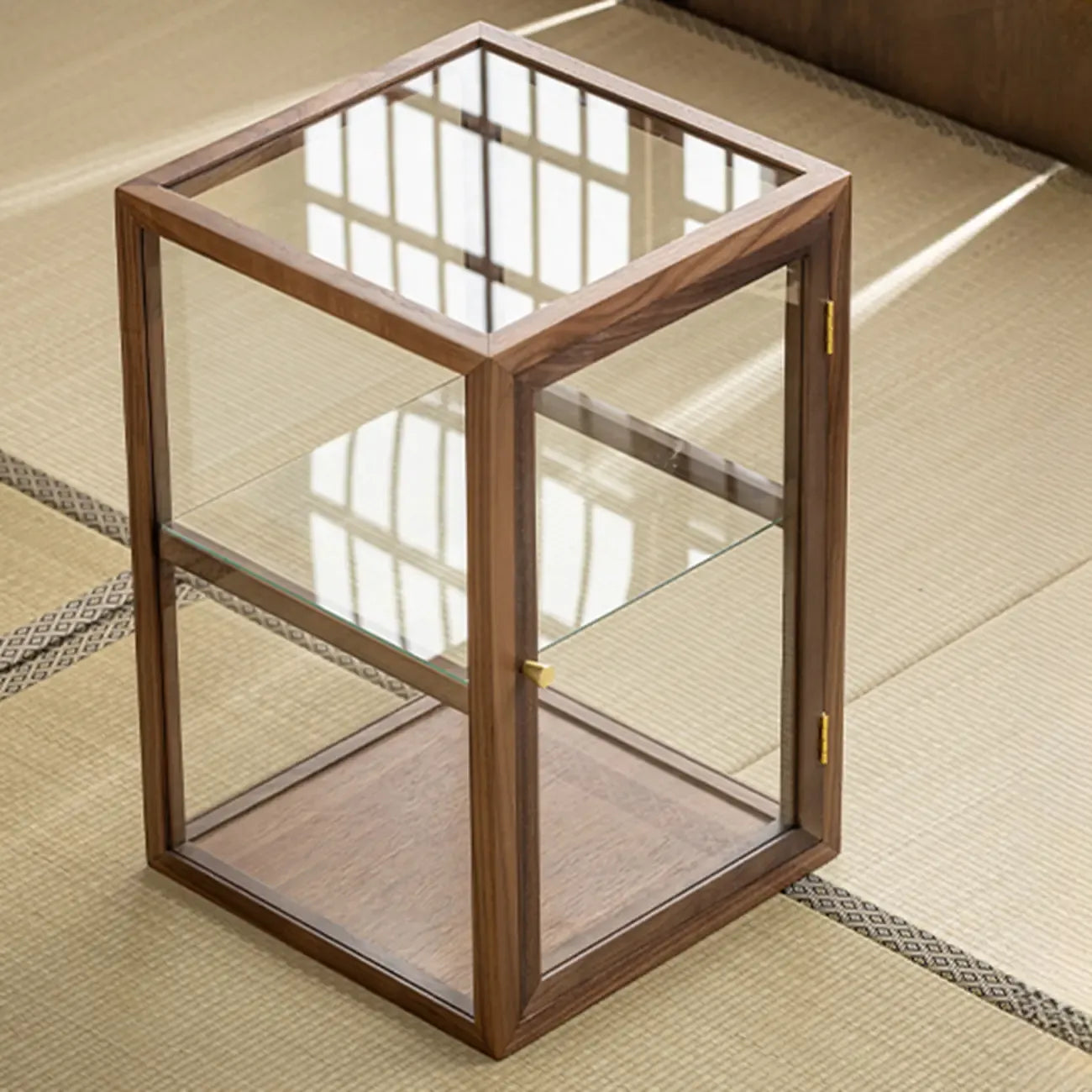 Wooden Tabletop Display Cabinet Glass Doors