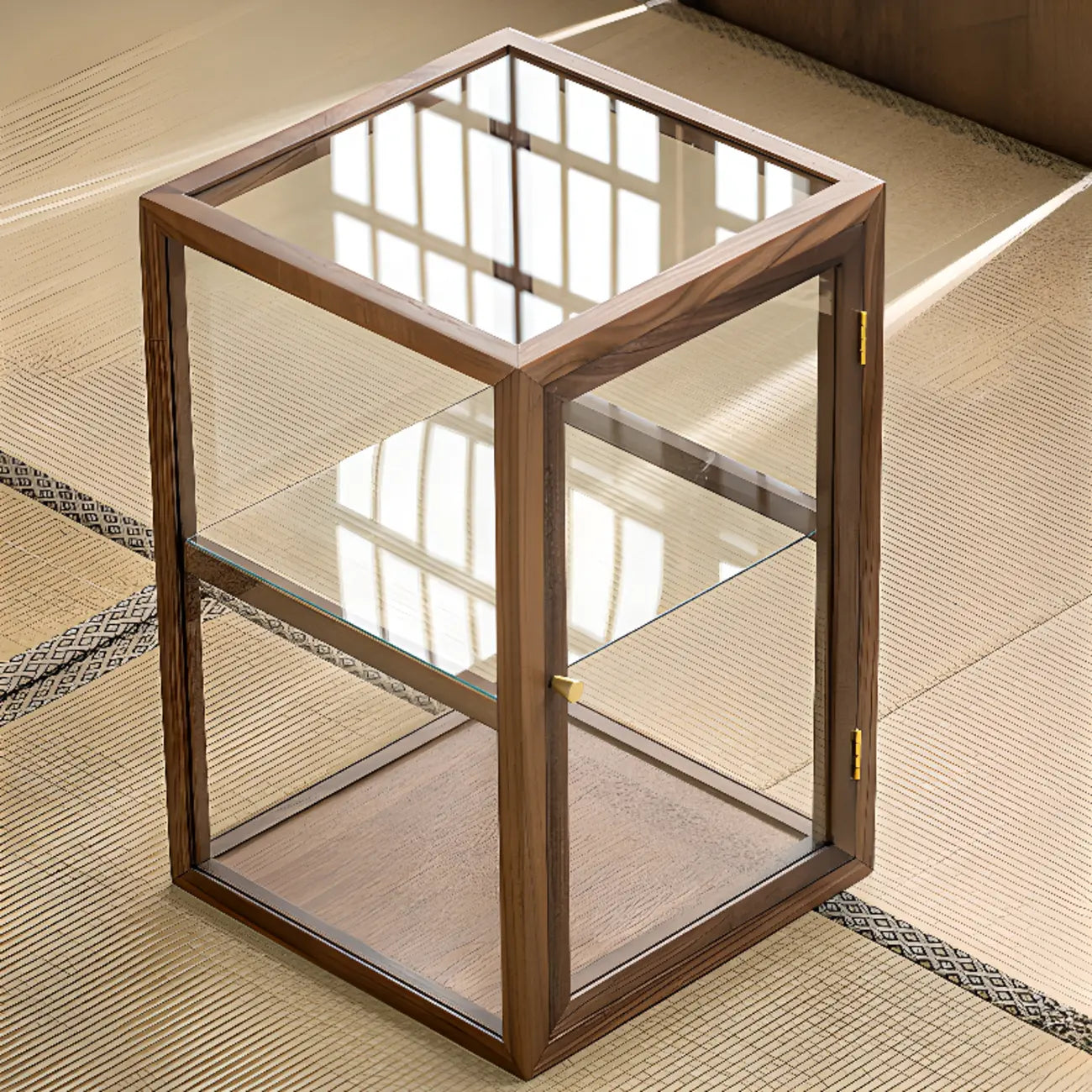 Modern Brown Wood Curio Cabinet with Glass Shelves