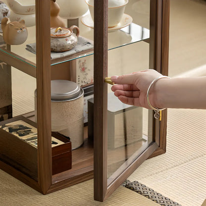 Modern Brown Wood Curio Cabinet with Glass Shelves