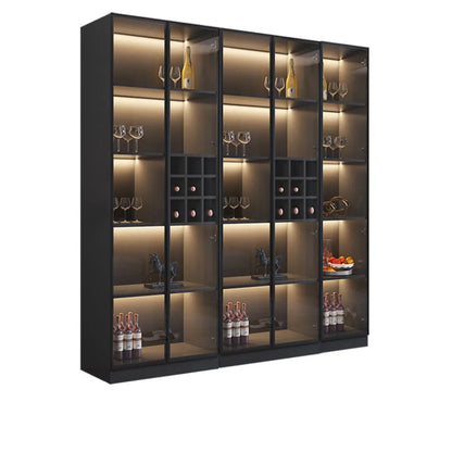 Minimalist Black Wooden Wine Rack Cabinet with Glass Door