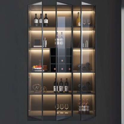 Minimalist Black Wooden Wine Rack Cabinet with Glass Door