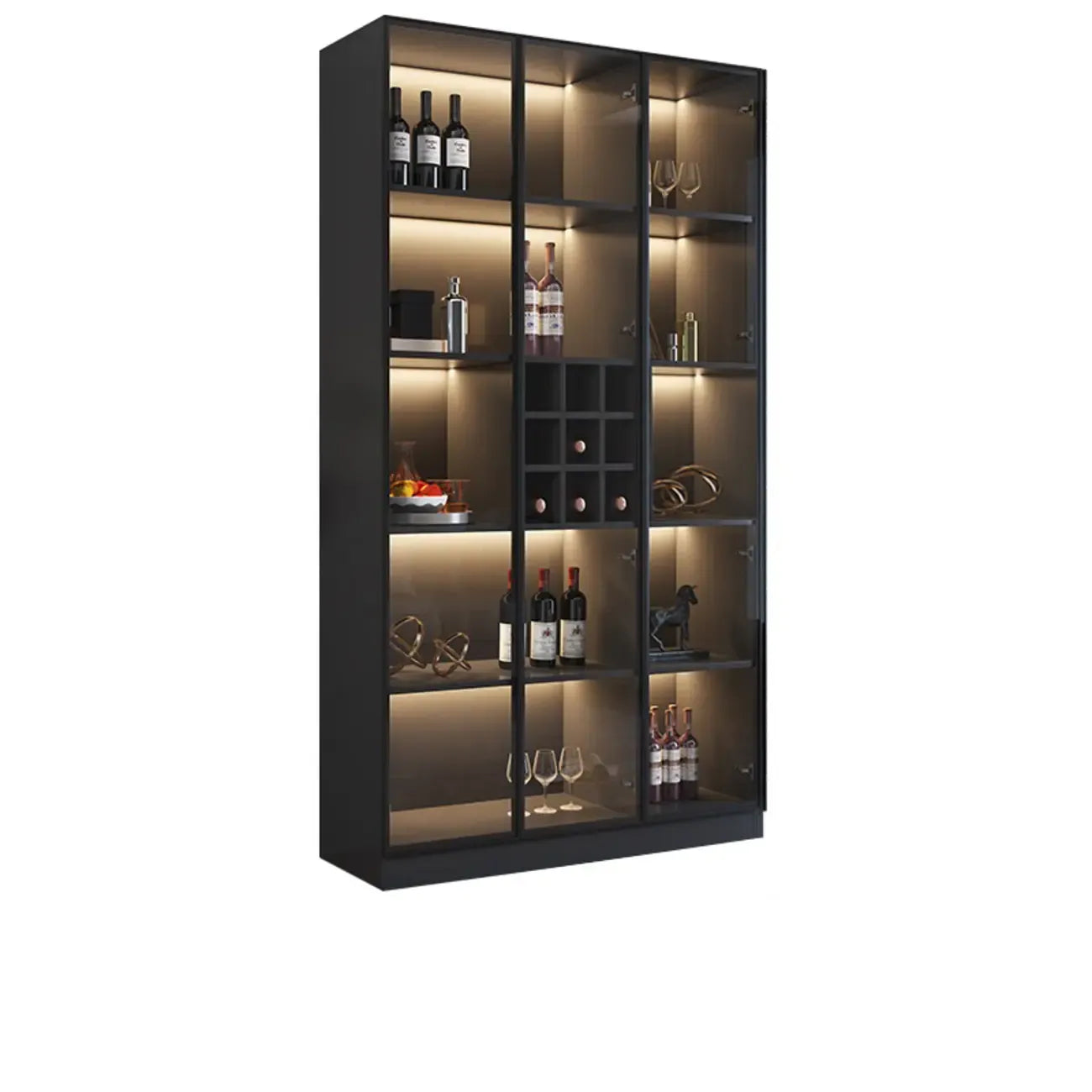 Minimalist Black Wooden Wine Rack Cabinet with Glass Door
