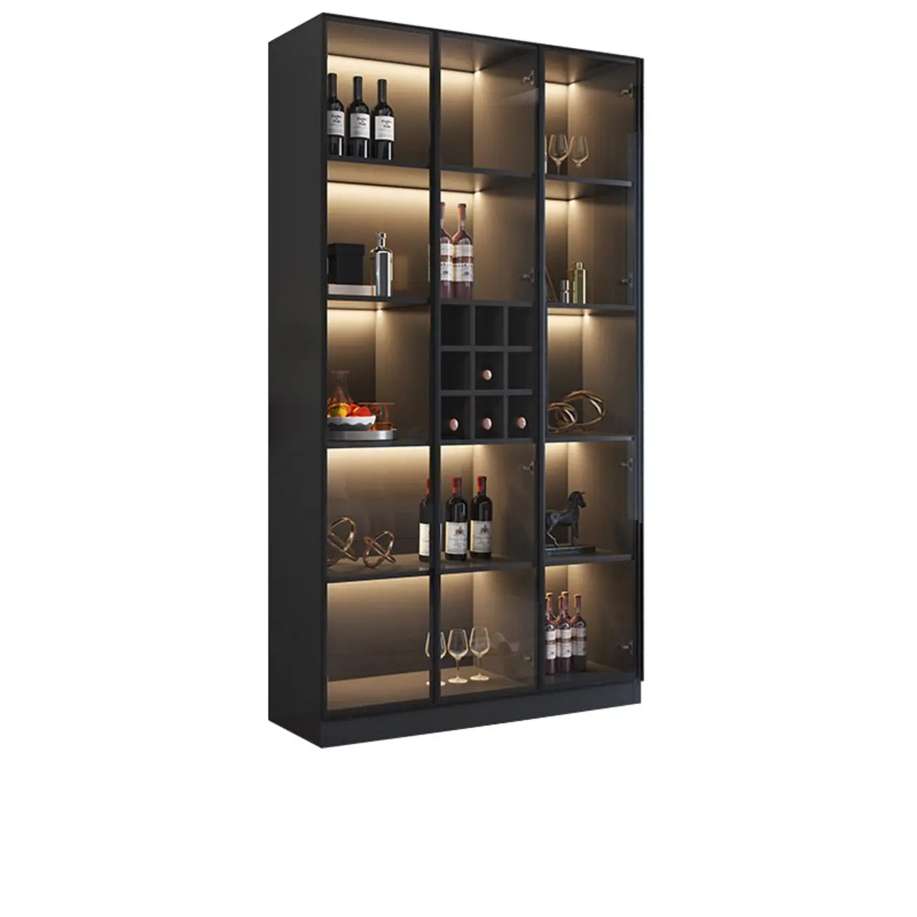 Minimalist Black Wooden Wine Rack Cabinet with Glass Door