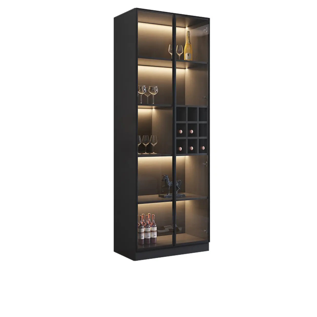 Minimalist Black Wooden Wine Rack Cabinet with Glass Door