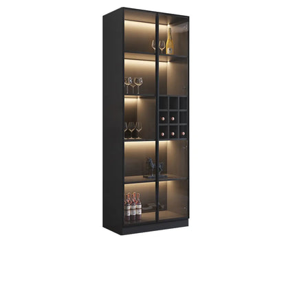 Minimalist Black Wooden Wine Rack Cabinet with Glass Door