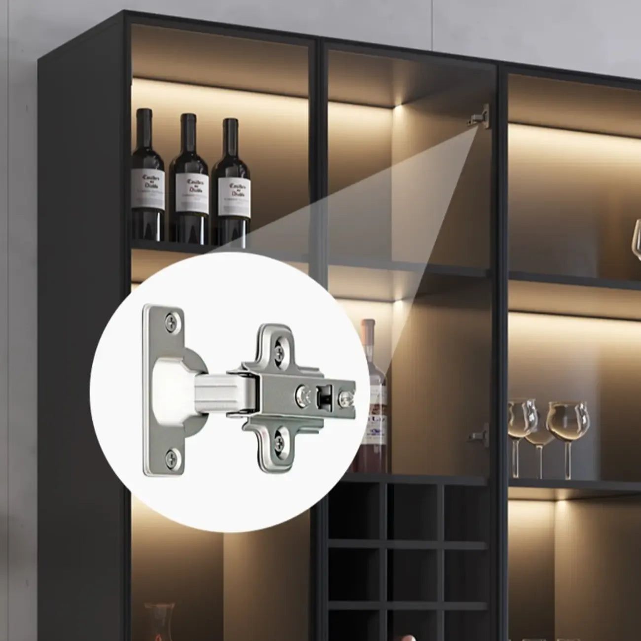 Minimalist Black Wooden Wine Rack Cabinet with Glass Door
