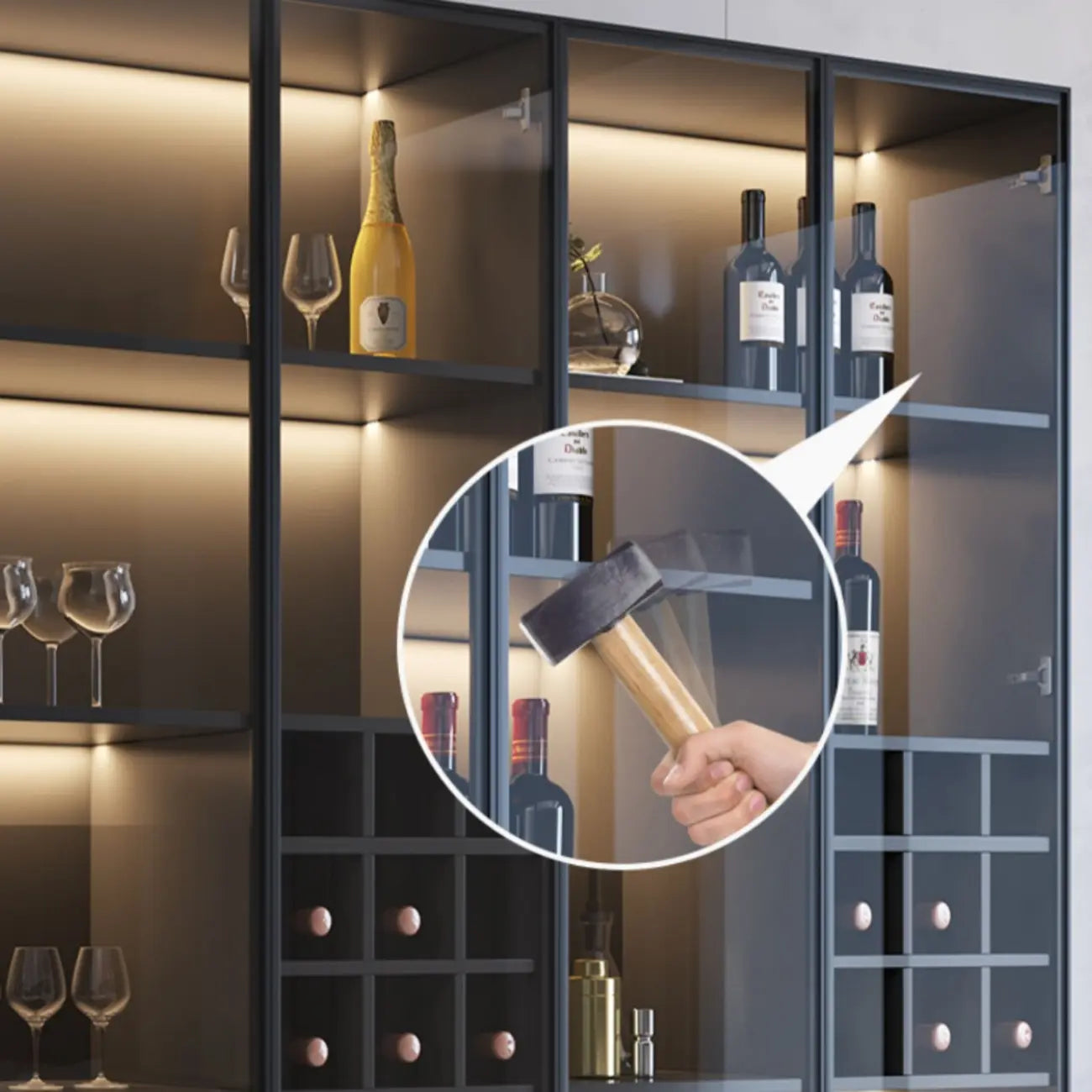 Minimalist Black Wooden Wine Rack Cabinet with Glass Door