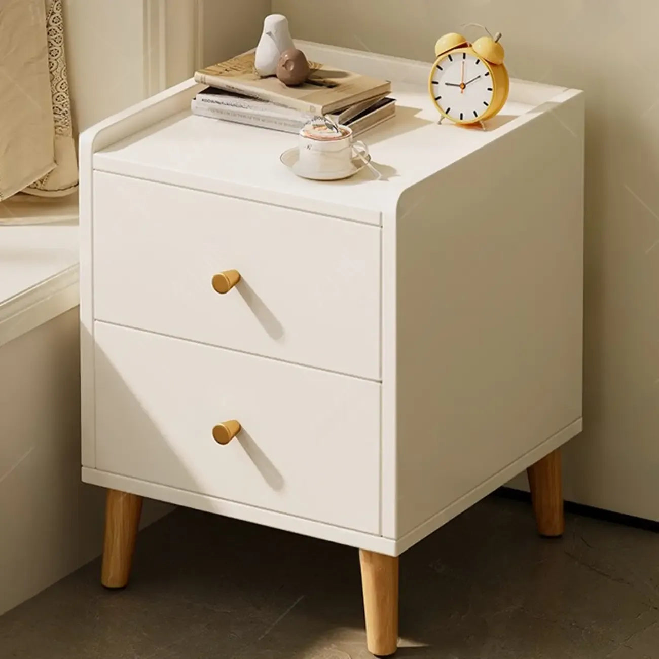 Modern White Wooden Bedside Table with Drawers