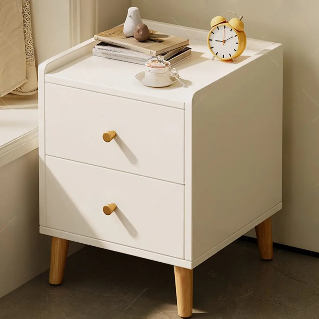 Modern White Wooden Bedside Table with Drawers
