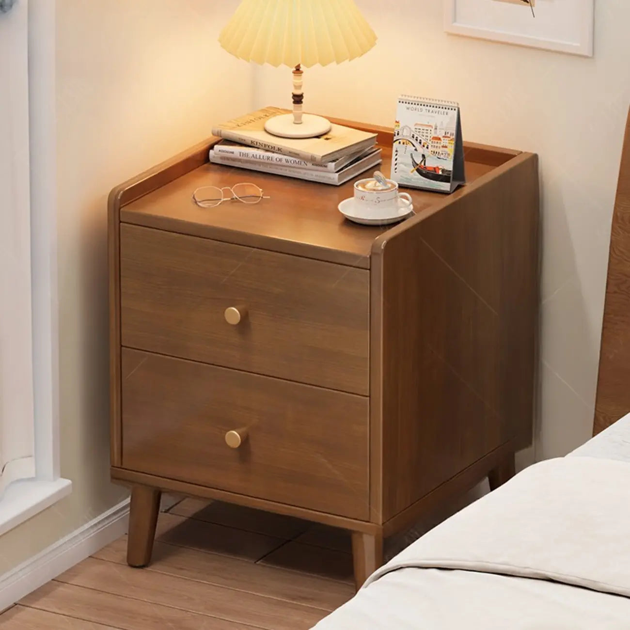 Modern White Wooden Bedside Table with Drawers