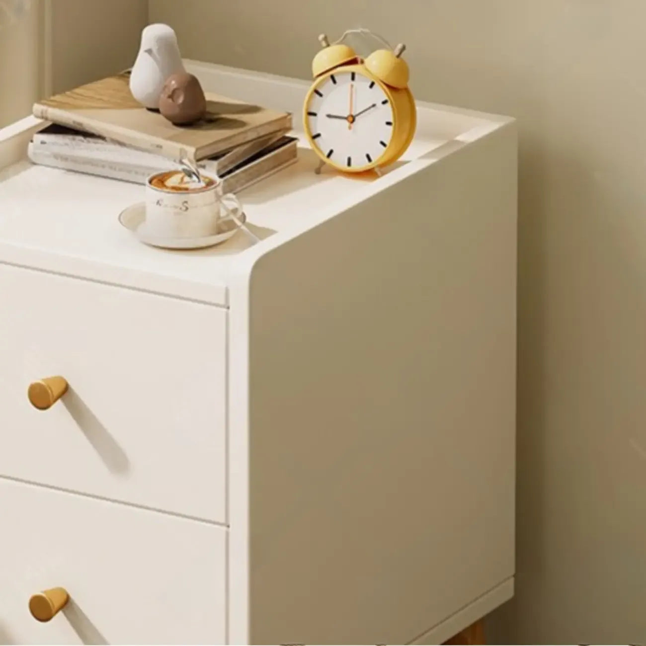 Modern White Wooden Bedside Table with Drawers