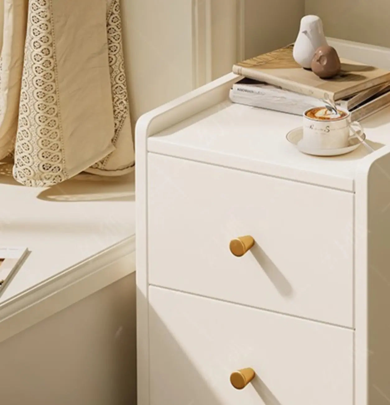 Modern White Wooden Bedside Table with Drawers