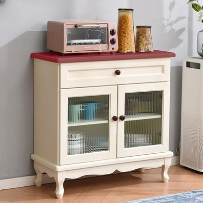 Vintage White Wood Sideboard with Glass Doors