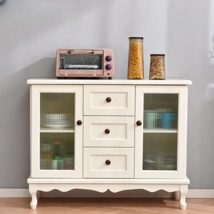Vintage White Wood Sideboard with Glass Doors