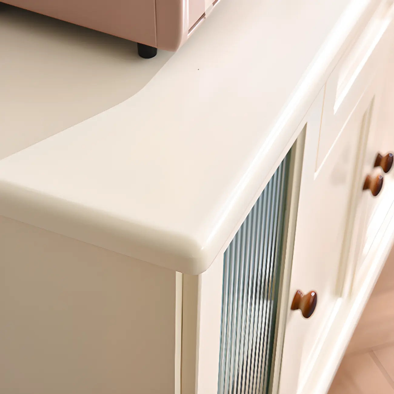 Vintage White Wood Sideboard with Glass Doors