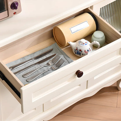 Vintage White Wood Sideboard with Glass Doors