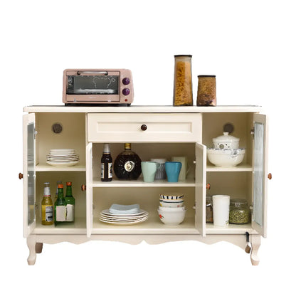 Vintage White Wood Sideboard with Glass Doors
