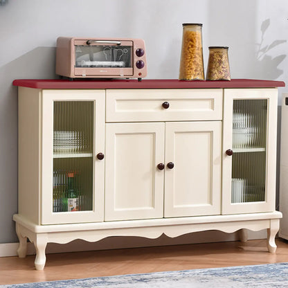 Vintage White Wood Sideboard with Glass Doors