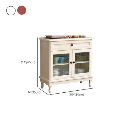 Vintage White Wood Sideboard with Glass Doors