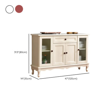 Vintage White Wood Sideboard with Glass Doors