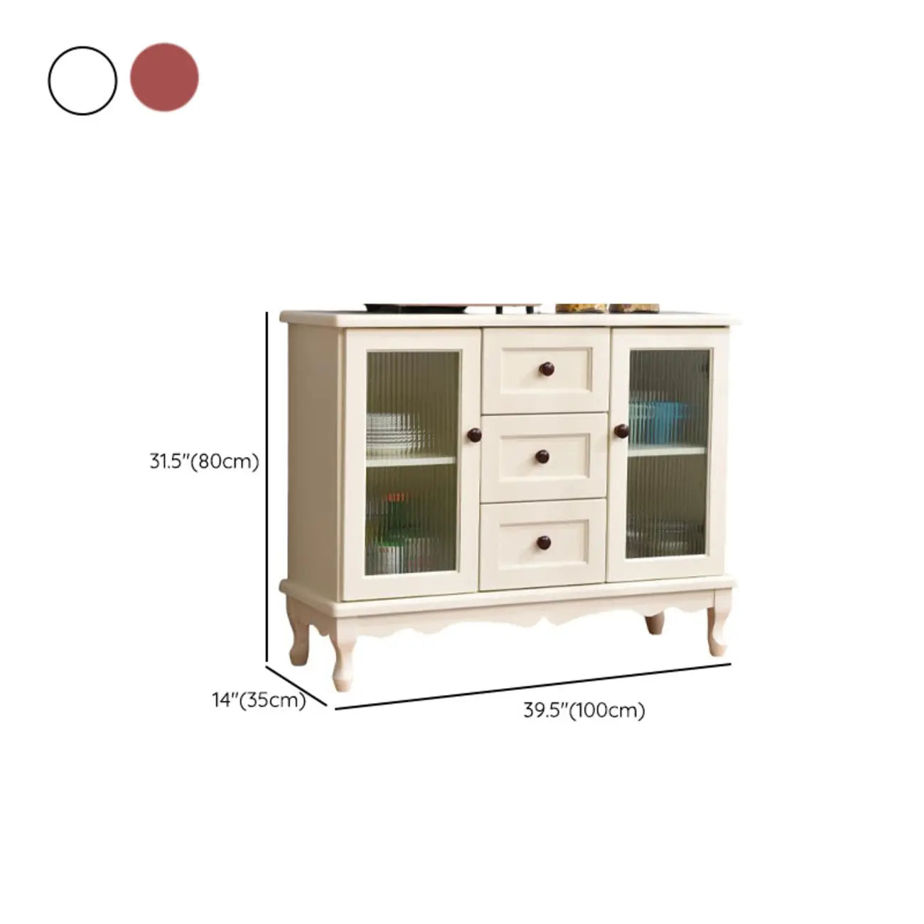 Vintage White Wood Sideboard with Glass Doors