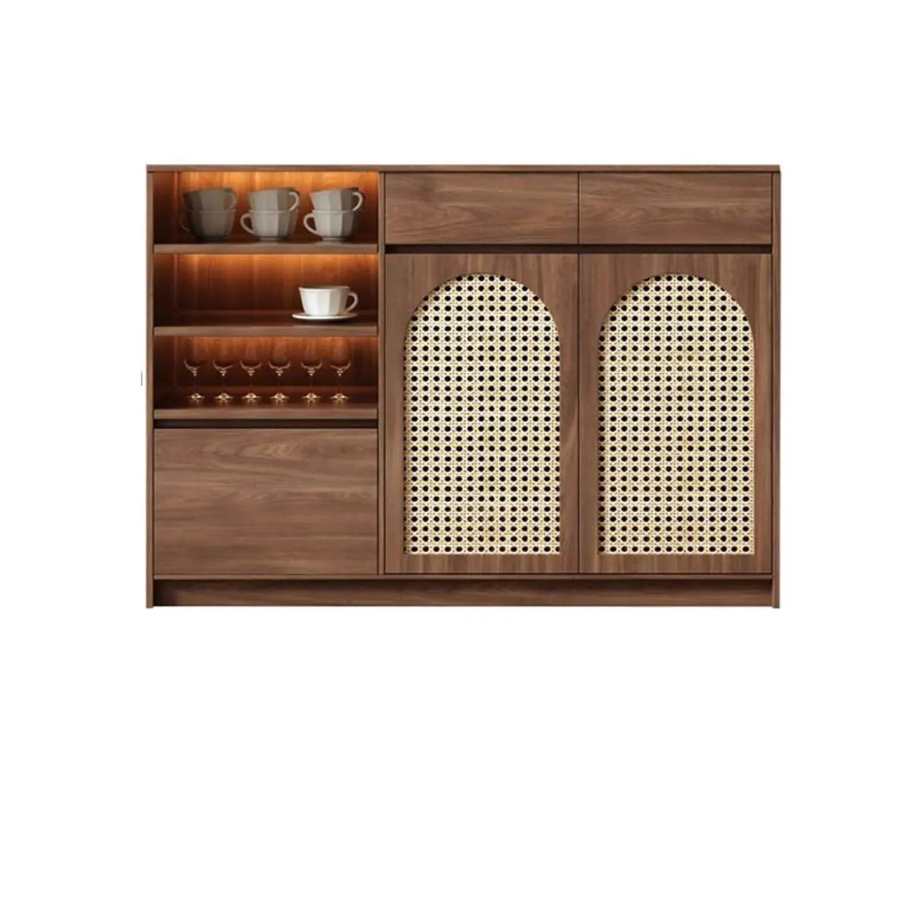 Medium Wood Rattan Kitchen Storage Cabinet in Natural Finish
