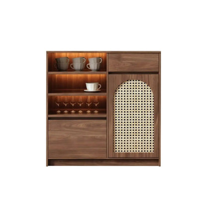 Medium Wood Rattan Kitchen Storage Cabinet in Natural Finish