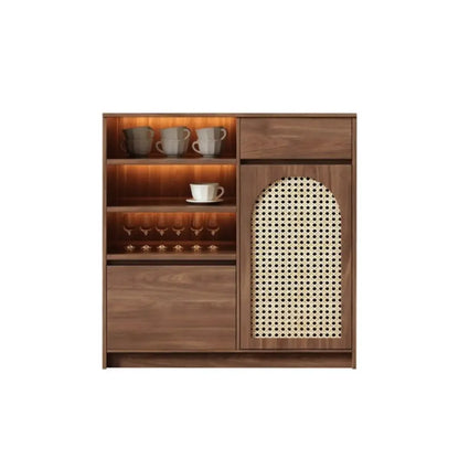 Medium Wood Rattan Kitchen Storage Cabinet in Natural Finish