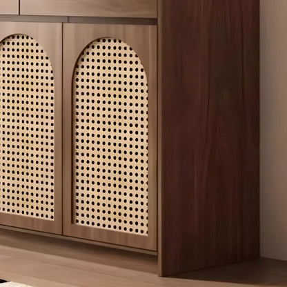 Medium Wood Rattan Kitchen Storage Cabinet in Natural Finish