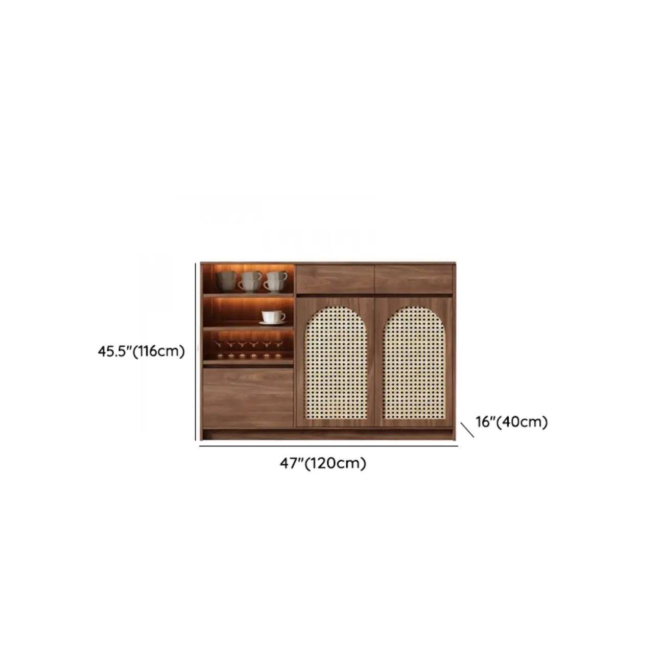 Medium Wood Rattan Kitchen Storage Cabinet in Natural Finish