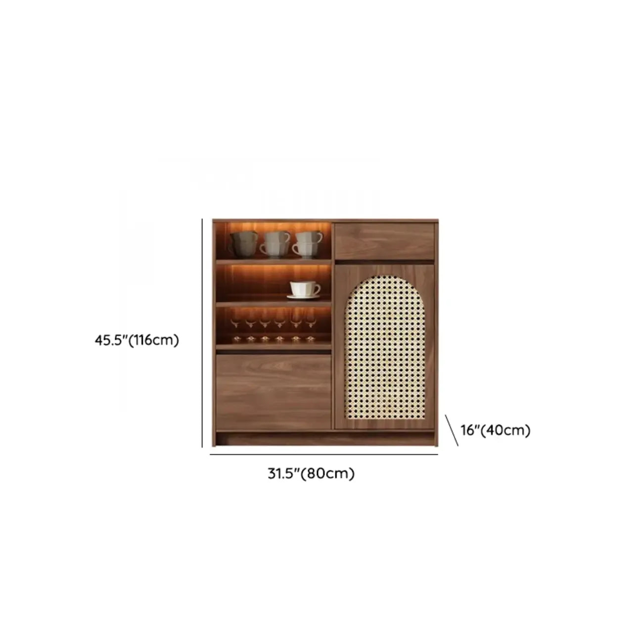 Medium Wood Rattan Kitchen Storage Cabinet in Natural Finish