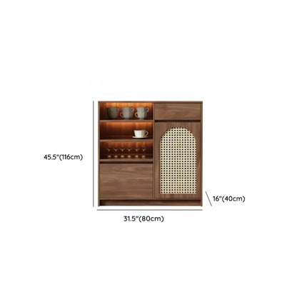 Medium Wood Rattan Kitchen Storage Cabinet in Natural Finish