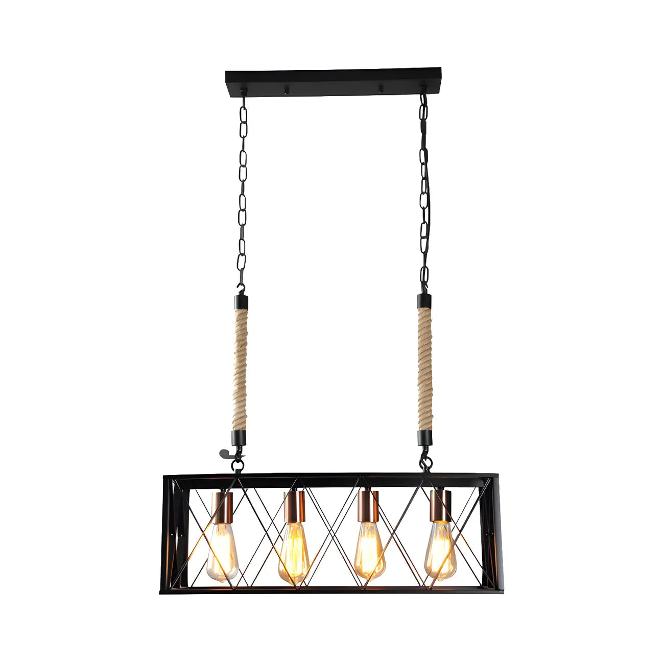 Industrial 4-Light Rectangle Black Metal Pendant Light