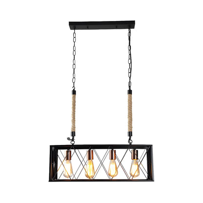 Industrial 4-Light Rectangle Black Metal Pendant Light