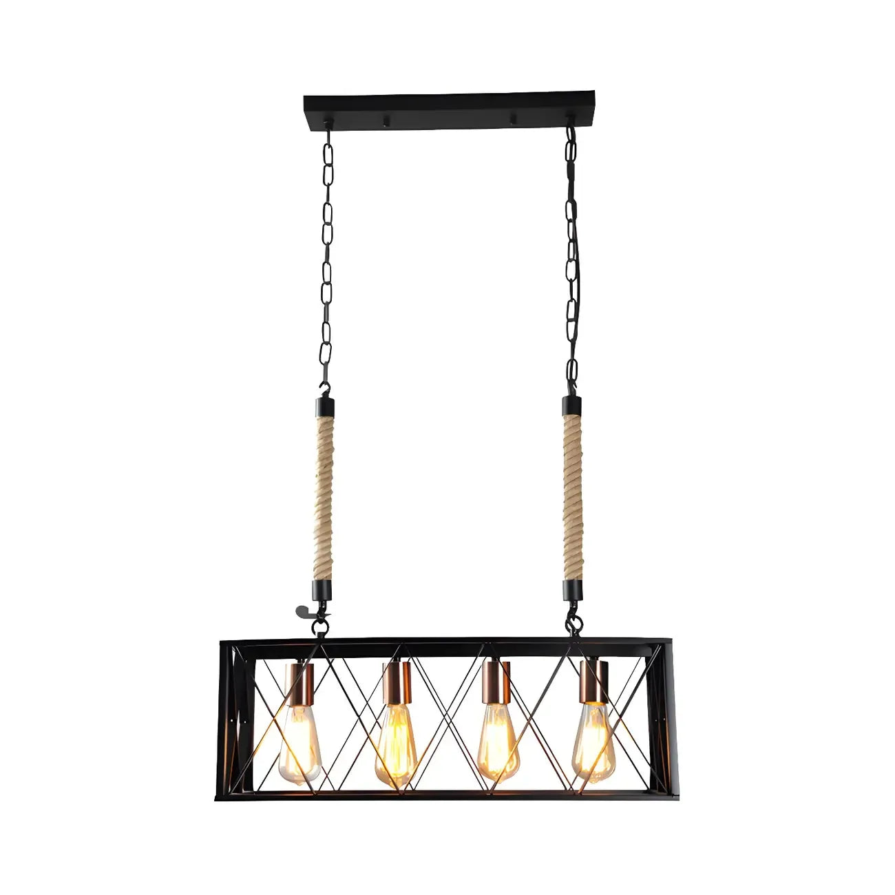 Industrial 4-Light Rectangle Black Metal Pendant Light