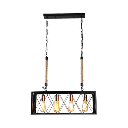 Industrial 4-Light Rectangle Black Metal Pendant Light