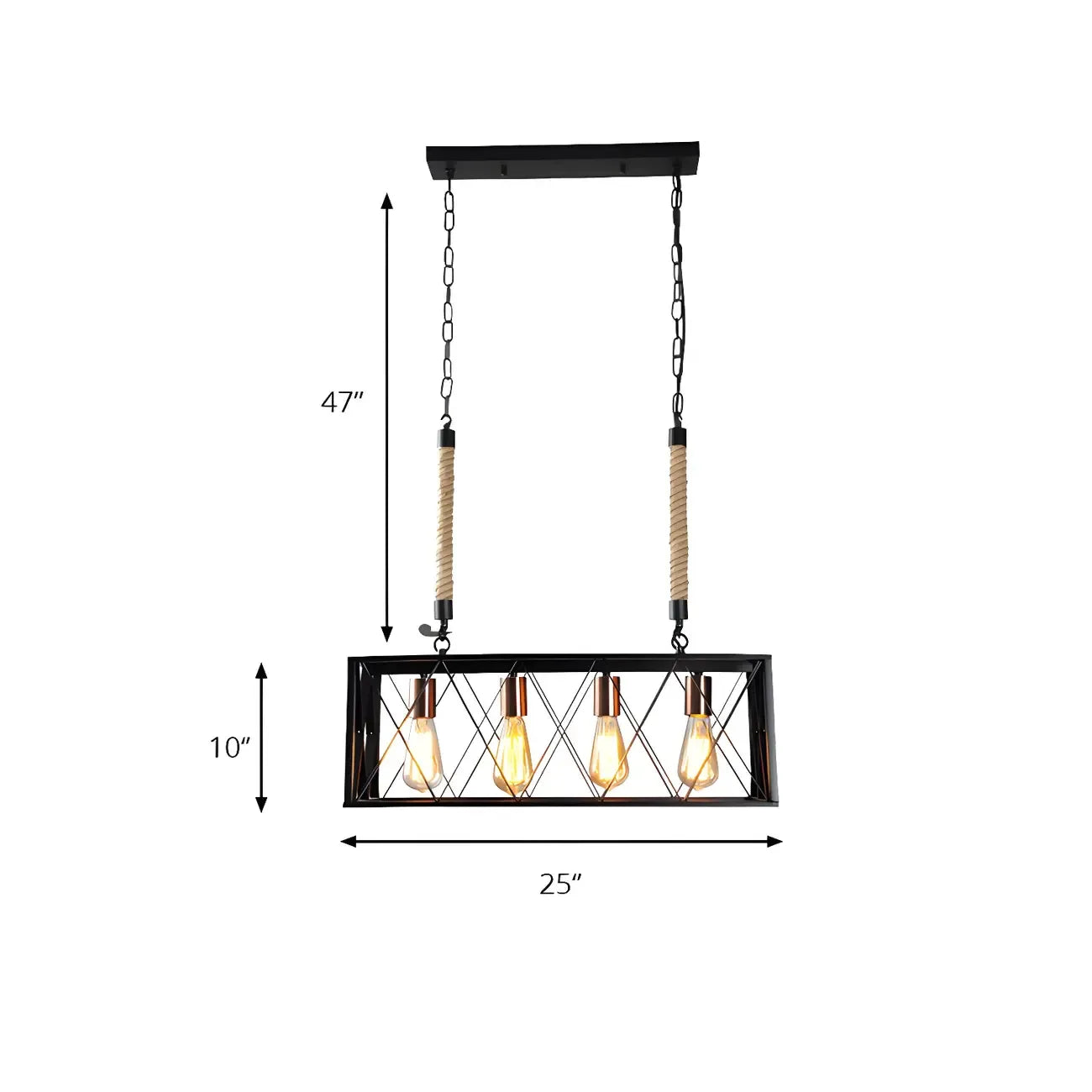 Industrial 4-Light Rectangle Black Metal Pendant Light