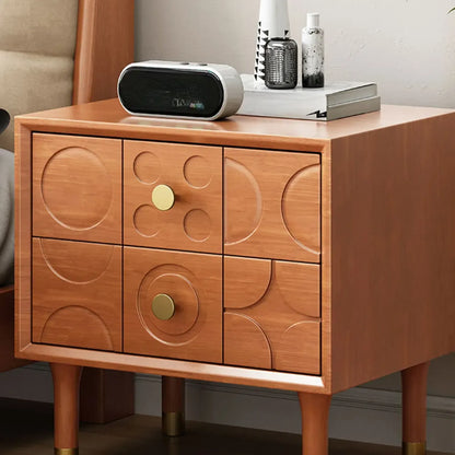 Vintage Wooden Carved Pattern 2 Drawers Bedside Nightstand