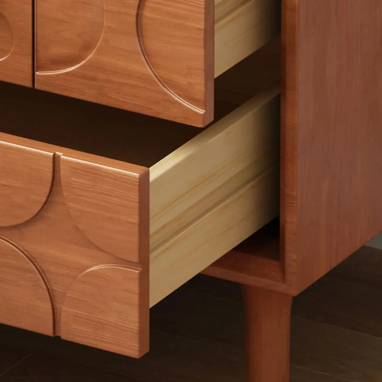 Vintage Wooden Carved Pattern 2 Drawers Bedside Nightstand