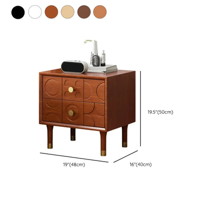 Vintage Wooden Carved Pattern 2 Drawers Bedside Nightstand