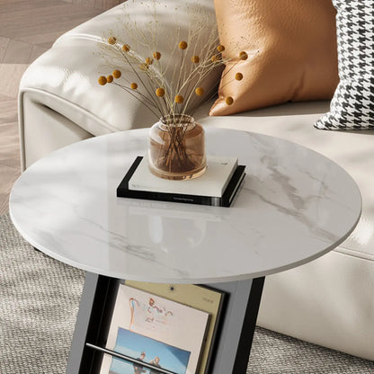 Modern Black Stone Top C-Shaped Storage Side Table