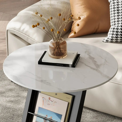 Modern Black Stone Top C-Shaped Storage Side Table