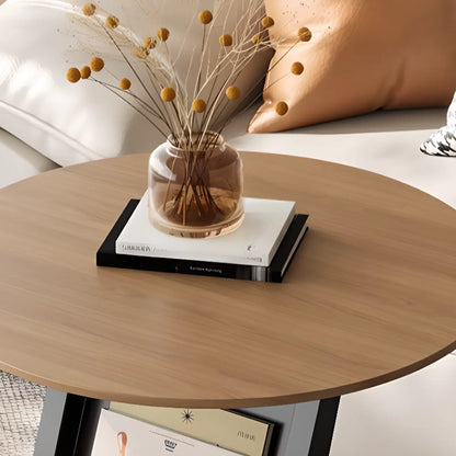 Modern Black Stone Top C-Shaped Storage Side Table