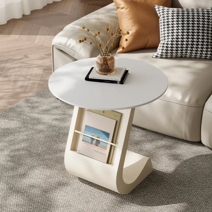 Modern Black Stone Top C-Shaped Storage Side Table